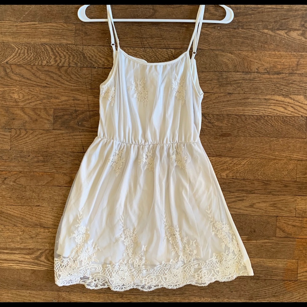 White Lace Spaghetti Strap Mini Dress Medium